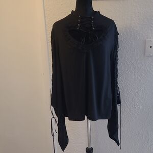 Elegant Black Lace-Up Women's Blouse